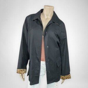 DENNIS BASSO Medium Black‎ Jacket With Leopard Print Lining & Cuffs